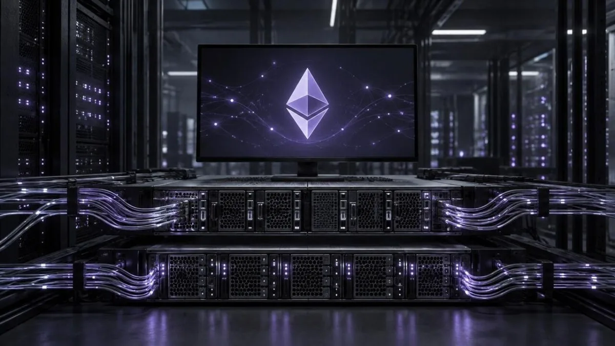 AI-generated conceptual illustration of Ethereum testnet servers and coordinated network connections; it does not show an actual Hoodi facility.