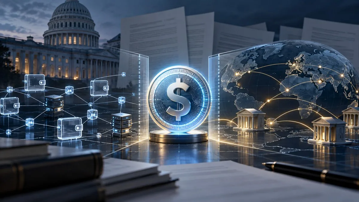 Conceptual dollar-backed digital token between decentralized wallet networks and cross-border regulatory institutions