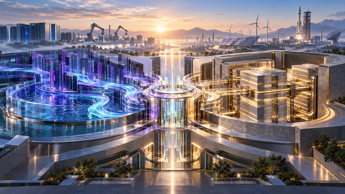 AI-generated editorial illustration of trading liquidity and credit vault systems converging into one capital-markets hub