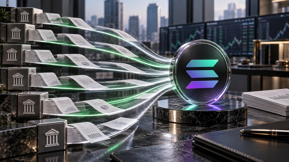 AI-generated conceptual image of seven institutional fund channels directing capital toward a Solana token