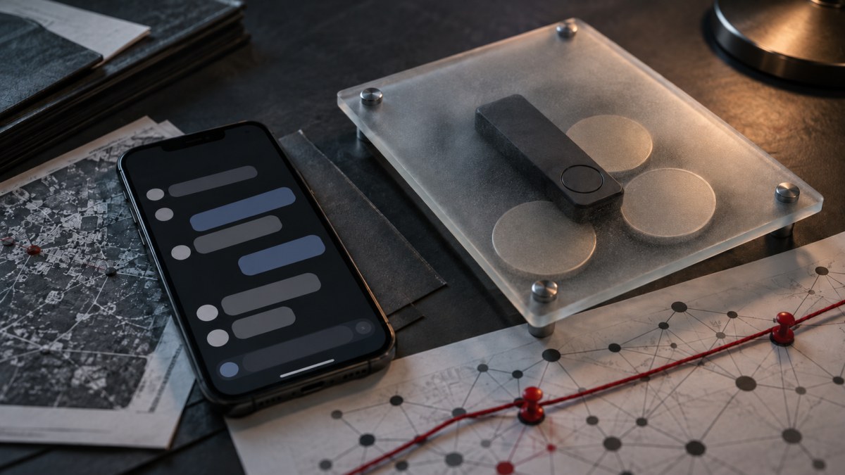 AI-generated editorial concept of a secured crypto wallet, blank chat screen and traced network evidence.