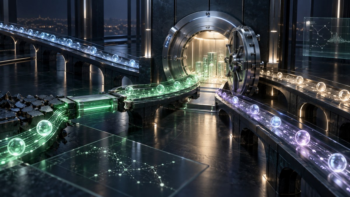 AI-generated conceptual illustration of digital assets flowing back through repaired cross-chain pathways into a secure vault