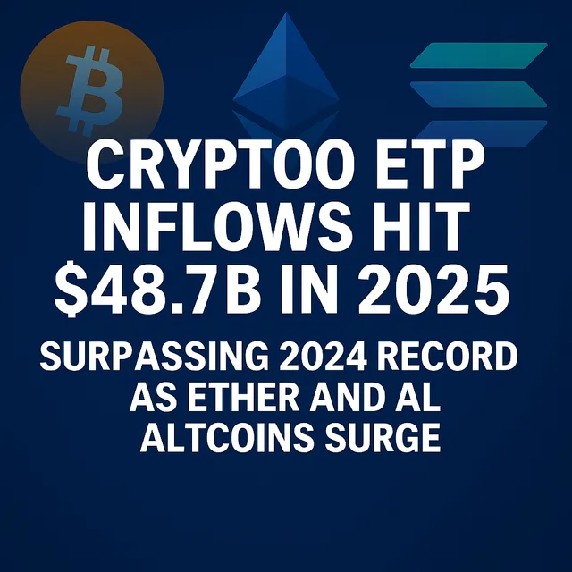 Crypto ETP Inflows Hit $48.7B in 2025, Surpassing 2024 Record as Ether and Altcoins Surge