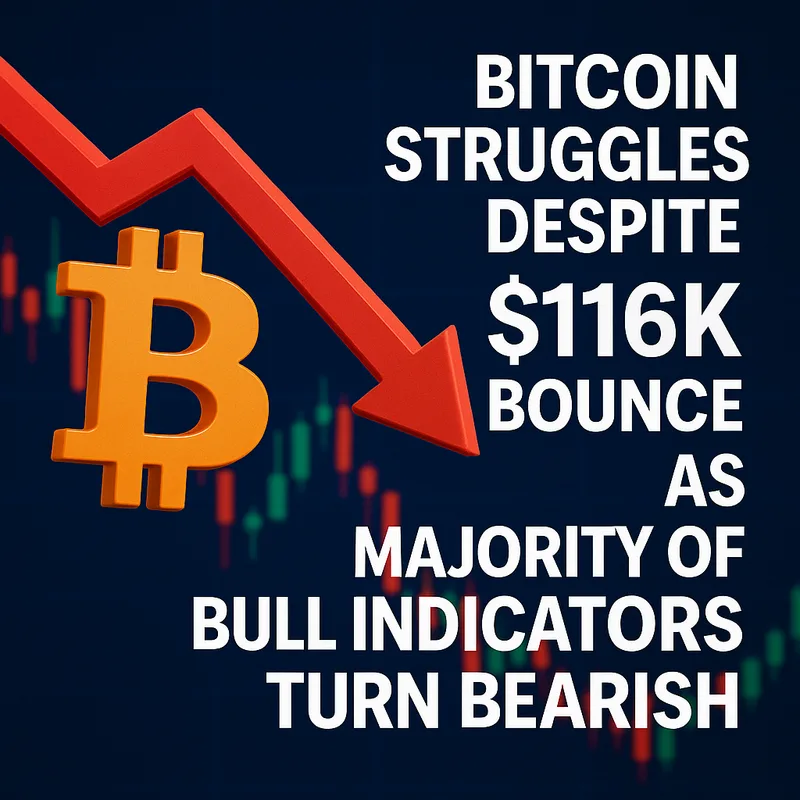 Bitcoin Struggles Despite $116K Bounce as Majority of Bull Indicators Turn Bearish