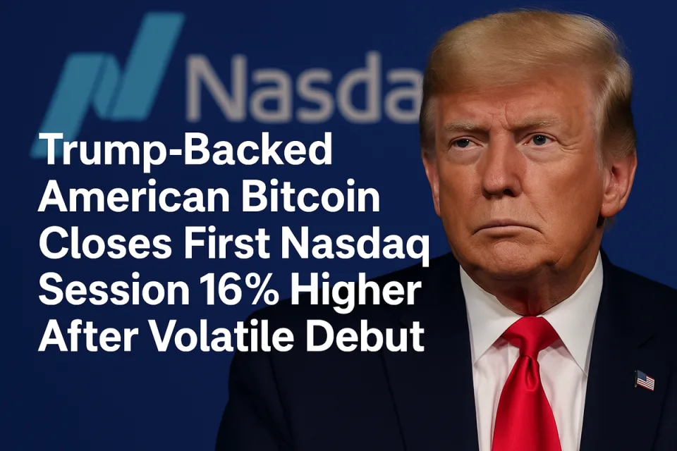 Trump-backed American Bitcoin closes first Nasdaq session 16% higher after volatile debut.