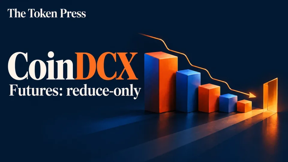 CoinDCX futures reduce-only editorial graphic with symbolic shrinking position blocks.